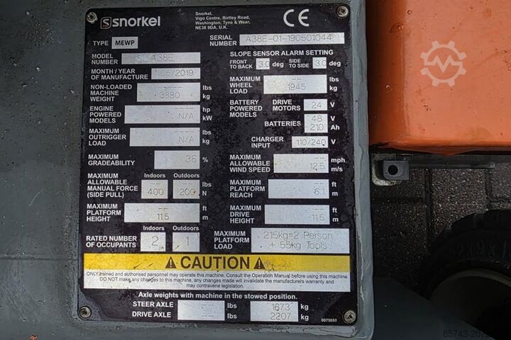 Шарнирно-телескопическая рабочая платформа Snorkel A38E As-Is, Electric, 13.5m Working Height, 6.1m R