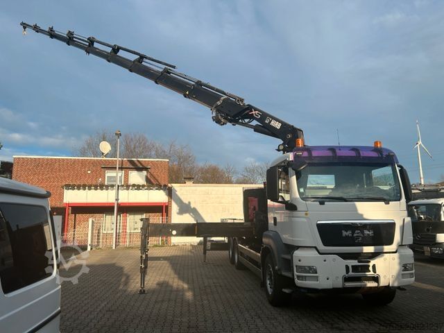 Kuorma-autoon asennettu nosturi MAN 26.360 TGS Pritsche + HIAB 477 Kran 6x4