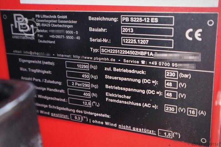 Ножичен асансьор PB Lifttechnik S225-12ES Electric, 4x2 Drive, 22.5m Working Heigh