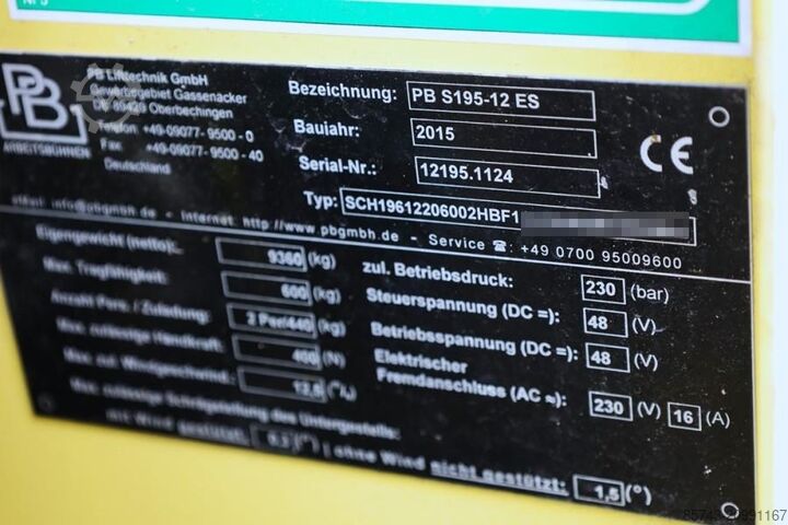 Ножичен асансьор PB Lifttechnik S195-12ES Electric, 19.6m Working Height, 700kg Ca