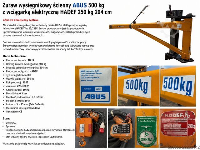 ABUS 500 किग्रा 204 सेमी HEDEF 250 किग्रा इलेक्ट्रिक विंच के साथ ABUS 500 kg 204 cm z wciągarką elektryczną HADEF 250 kg ABUS 500 kg 204 cm z wciągarką elektryczną HADEF 250 kg