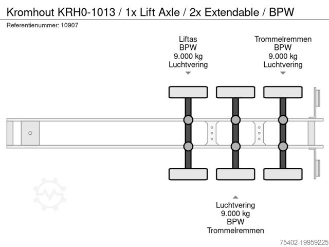 Transporte de contenedores Kromhout KRH0-1013 / 1x Lift Axle / 2x Extendable / BPW