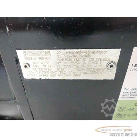 コントロールユニット Siemens 1FT5106-1AC71-1AB0 Servomotor SN: EF760695712010 - generalüberholt