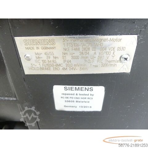 コントロールユニット Siemens 1FT5106-1AC71-1AH0 Servomotor SN: EF488282802004 - generalüberholt