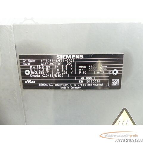 コントロールユニット Siemens 1FT6082-1AF71-2AG1 Servomotor SN: C937397101001