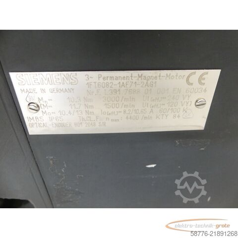 コントロールユニット Siemens 1FT6082-1AF71-2AG1 Servomotor SN: EL391768801001
