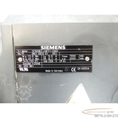 コントロールユニット Siemens 1FT6082-1AF71-2AG1 Servomotor SN: YFSN31093301001