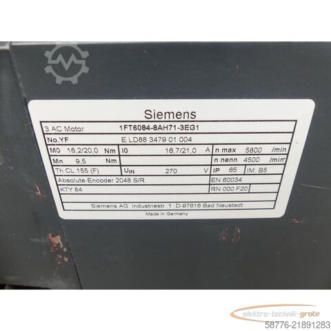 Unidade de controlo Siemens 1FT6084-8AH71-3EG1 Synchronservomotor SN:ELD88347901004