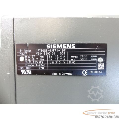 Unidade de controlo Siemens 1FT6086-1AF71-1EG1 Synchronservomotor SN: YFV544899301001