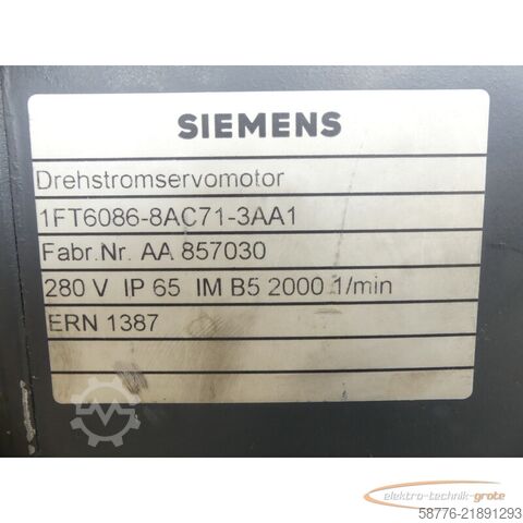 Unidade de controlo Siemens 1FT6086-8AC71-3AA1 Servomotor SN: AA857030