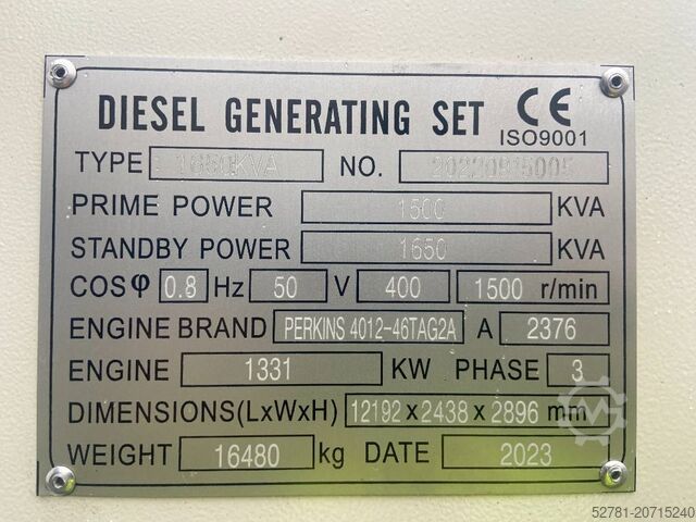 Generator set Perkins 4012-46TAG2A - 1.650 kVA Generator - DPX-19823-O