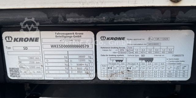 Auflieger mit Pritsche & Plane KRONE Edscha, Liftachse, 385/65