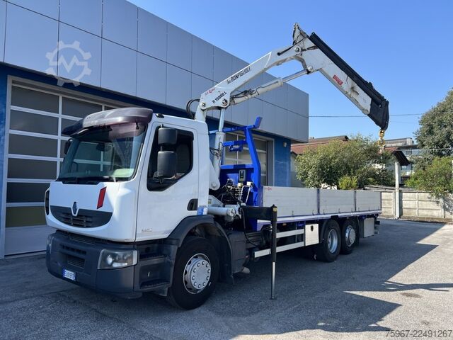 Truck with fixed flatbed and crane Renault Premium 340