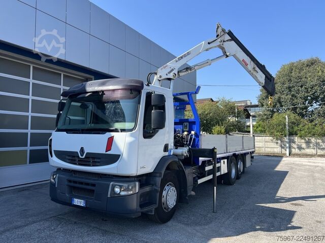 Truck with fixed flatbed and crane Renault Premium 340