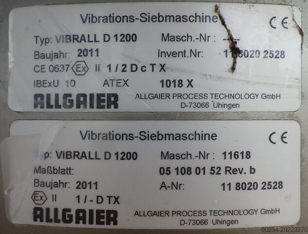 1200 mm rustfritt stål vibrerende sikt Allgaier Process Technology ALLGAIER WERKE D1200