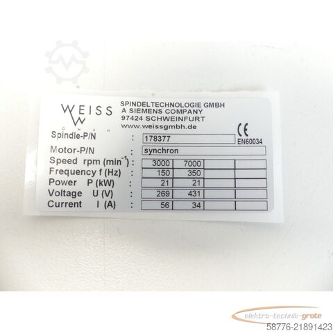 Komponen Weiss 178377 Schleifspindel 21kw / 7000 U/min = 0002    !