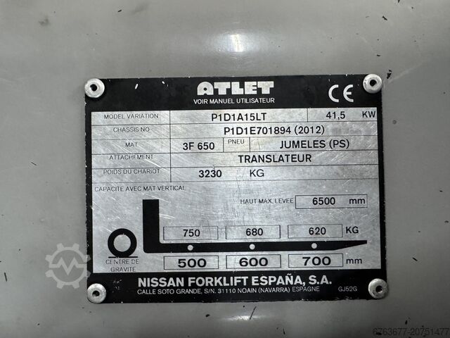 Gaffeltruck Atlet P1D1A15LT Triplo 650 frilyft/sidoskift 760 timmar LPG 2012 ATLET Atlet P1D1A15LT Triplo 650 Freelift/Sideshift 760UUR LPG 2012