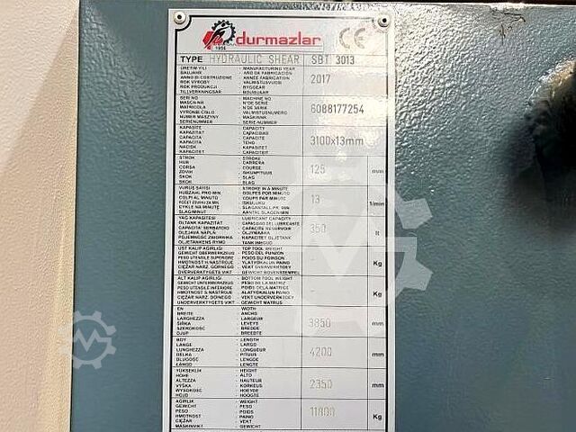 Mašinske makaze za lim Durma SBT 3013, 2017. godište Durma SBT 3013