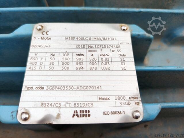 ABB motor electric 500kW 400L 990RPM ABB M3BP 400LC 6