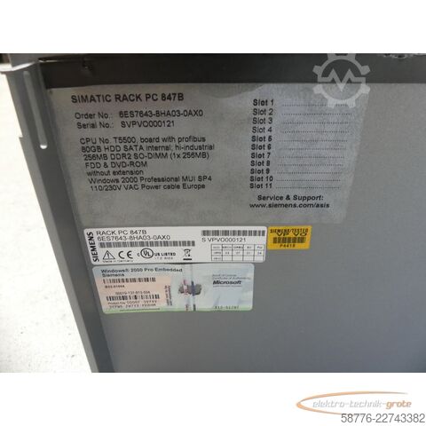 عنصر Siemens SIMATIC Rack PC 847B 6ES7643-8HA03-0AX0 SN: VPVO000121 --