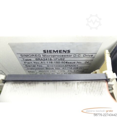 Компонент Siemens SIMOREG 6RA2418-1FV62 K - Stromrichtergerät SN: 0101030A4PM001
