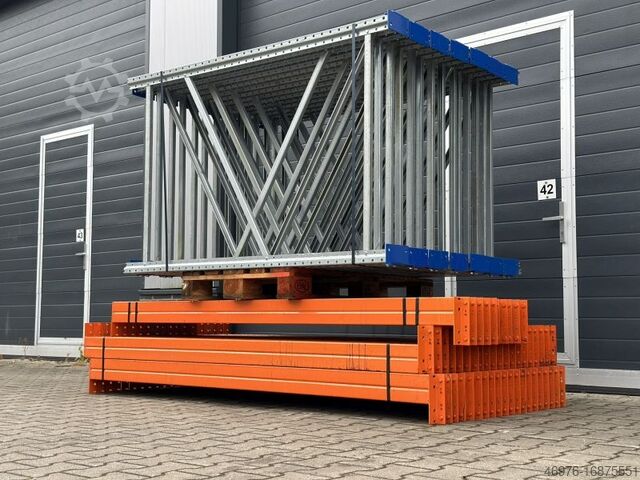 Augstceltņu noliktava Paletes plauktu sistēma Plauktu sistēmas Sienas plaukti Polypal Stockpal / 31,09 lfm. / St.: 1.800x1.100mm / Tr.: 2.300 mm