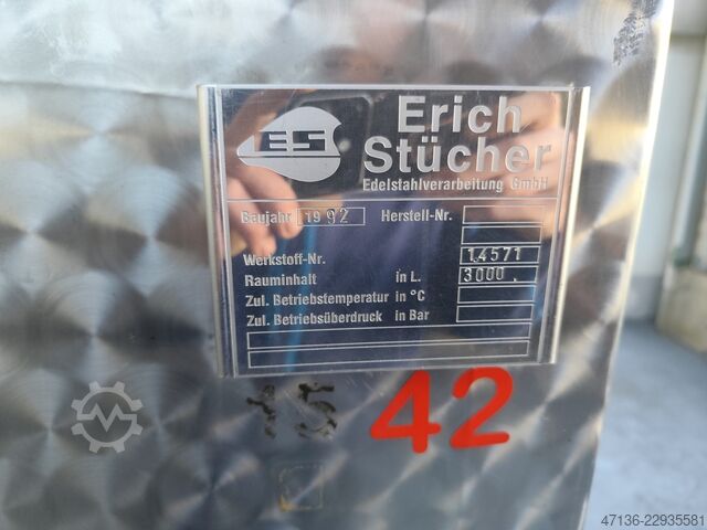 Ruostumattomasta teräksestä valmistettu säiliö, 3000 litraa Erich Stücher VA Tank
