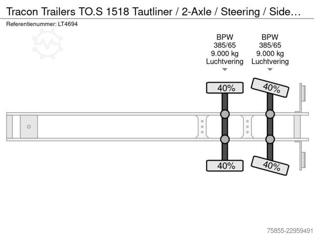 Skjutbara presenningar Tracon Trailers TO.S 1518 Tautliner / 2-Axle / Steering / Sideb...