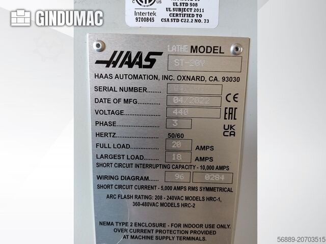 Máquina de torneamento horizontal HAAS ST-20Y