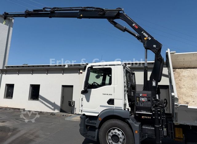 Trijų pusių savivartis sunkvežimis MAN 18.320 TGM, HIAB 118, Funk, Greifer, sofort