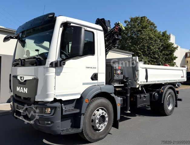 Trijų pusių savivartis sunkvežimis MAN 18.320 TGM, HIAB 118, Funk, Greifer, sofort