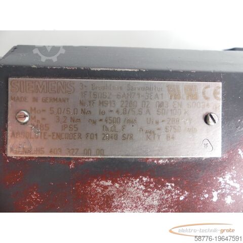 Control unit Siemens 1FT6062-6AH71-3EA1 Servomotor SN: YF M913 2280 02 003