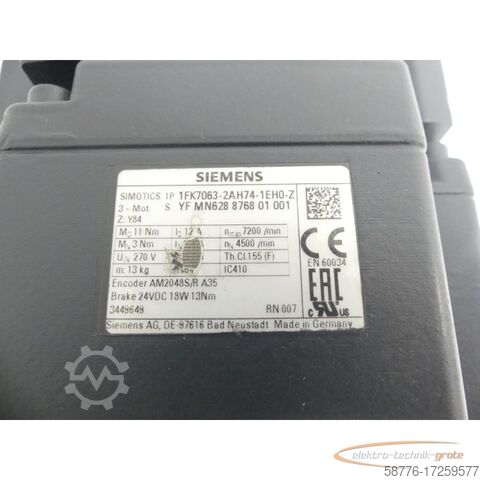 সিমেন্স ইঞ্জিন Siemens 1FK7063-2AH74-1EH0-Z Motor SNYFMN628876801001 generalüberholt mit 12 Monaten Gewährleistung! -