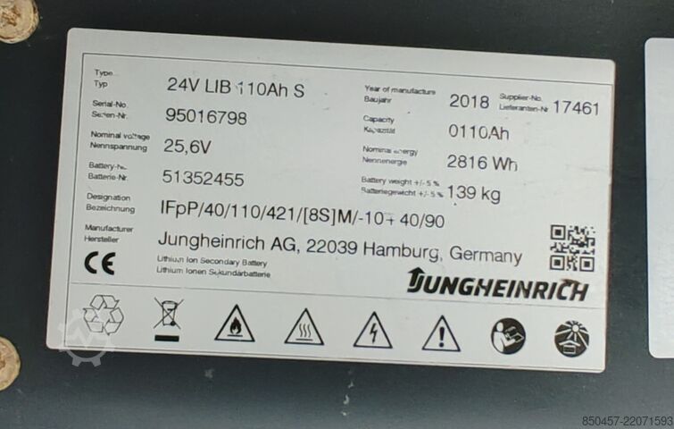 Палетни слагачи Jungheinrich EJC 112 LI ION 2.5m/ free lift/ 2051h