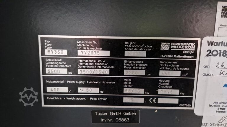 Iesmidzināšanas formēšanas iekārta līdz 5000 KN FERROMATIK-MILACRON MV350