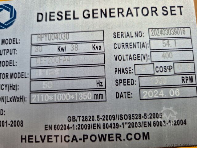 Generator HELVETICA POWER‼️30KW/38KVA HPYU04030ASR Euro5