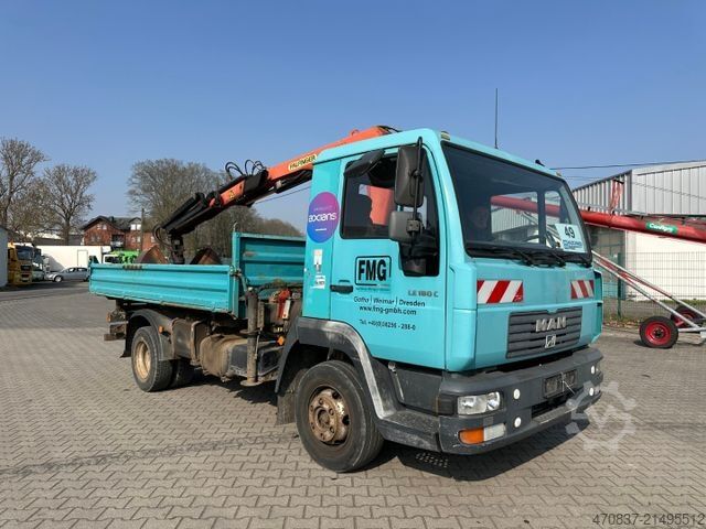 Trojstranný sklápač dodávka MAN LE 180 / Meiller / Palfinger PK 6500 + Greifer