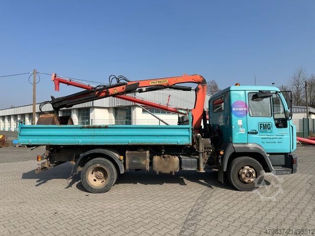 Trojstranný sklápač dodávka MAN LE 180 / Meiller / Palfinger PK 6500 + Greifer