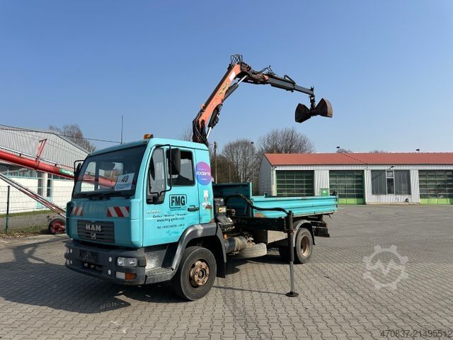 Trojstranný sklápač dodávka MAN LE 180 / Meiller / Palfinger PK 6500 + Greifer