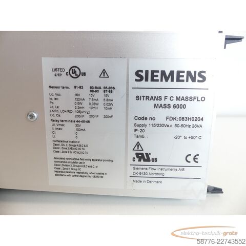 عنصر Siemens SITRANS F C MASS 6000 FDK:083H0204 SN 134835N324
