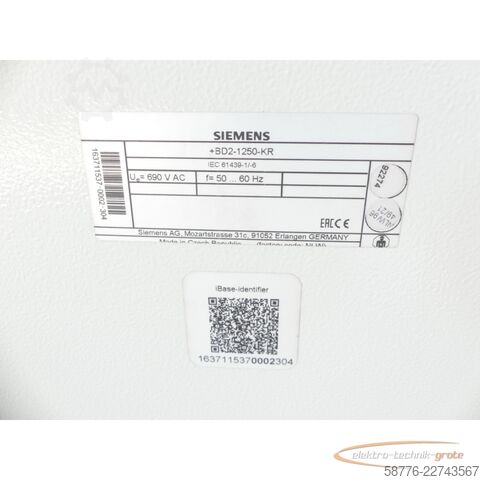 عنصر Siemens SIVACON 8PS BD2C-1250-EE-KR-EBAL / BD2-1250-KR SN118446 - !