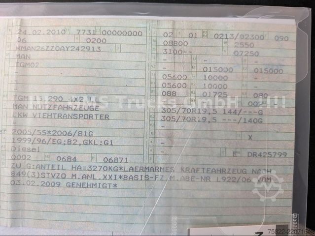 Lori pengangkut ternakan MAN TGM 15.290 / Menke / load 7750kg / E5