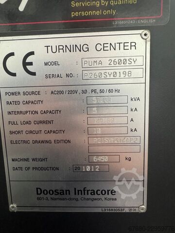 CNC turning and milling center DOOSAN Puma 2600SY