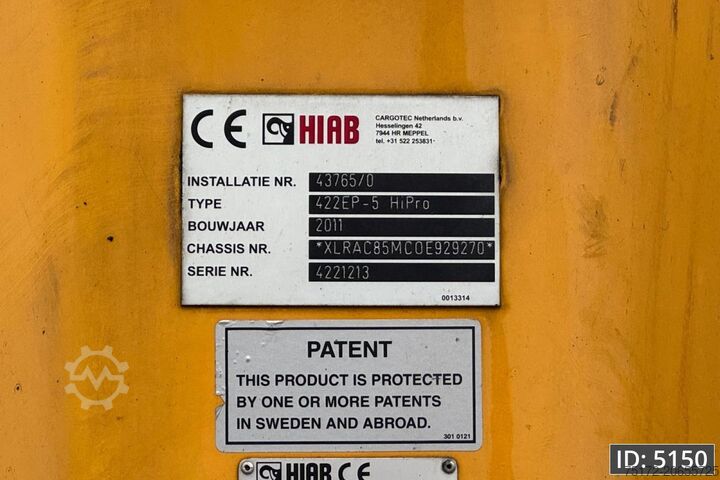 Krano sunkvežimis DAF CF 85.410 SC, Euro 5, 8x2 / Hiab 422 EP5 + Radi...