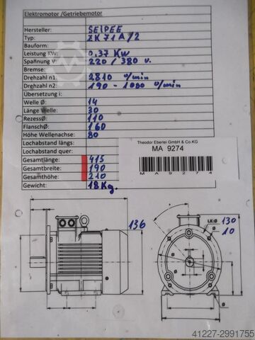 Motor de engrenagem ajustável 0,37 kW 190-1000 rpm MOTOVARIO** TKF/5