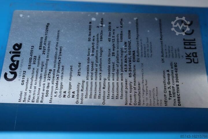 Scissor lift Genie GS1932 E-Drive New And Available Directly From Sto