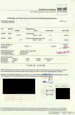 Lõikemasin on täielikult renoveeritud Poly-Clip FCA 3430-18