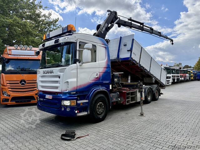 Truk bak dump tiga sisi Scania R380 6X2*4 Kipper mit Kran HIAB 220