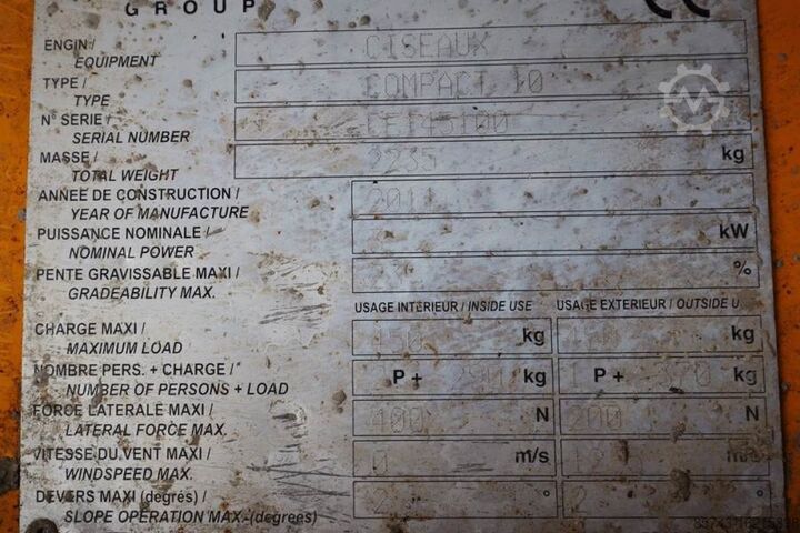 Scissor lift Haulotte Compact 10 Electric, 10m Working Height, 450kg Cap