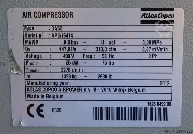 Vida kompresörü GA55FF Atlas Copco GA55FF
